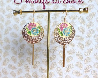 "Selena" earrings with round, filigree gold stampings and floral tassels. A unique gift for women. 8 designs to choose from.