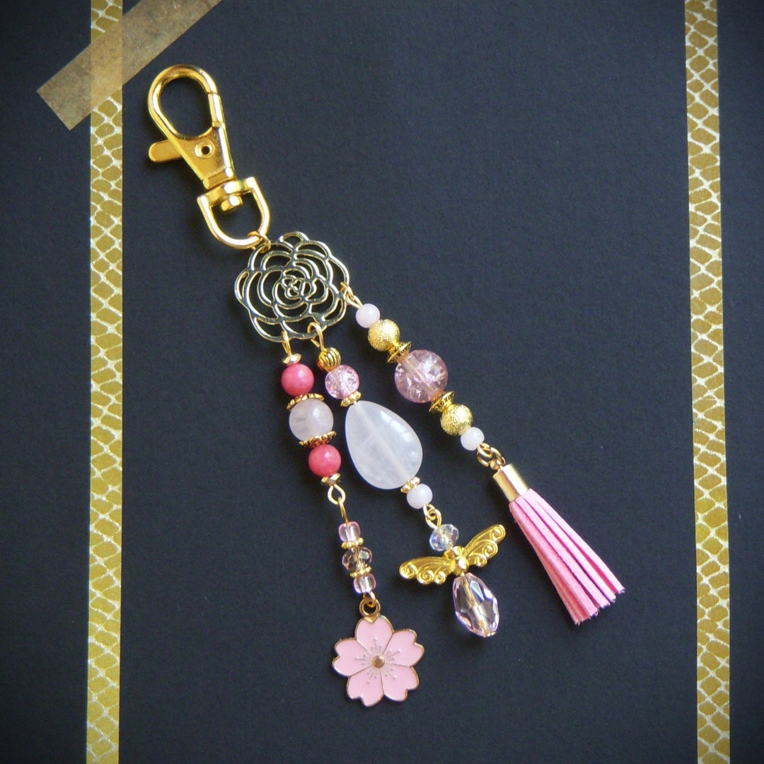 Bag Charm, Key Ring, Car Jewelry, Rose Quartz Bag Charm, Original Women ...