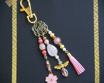 Bag charm, Key ring, Car jewelry, rose quartz bag charm, Original women's gift, Christmas gift, Teacher gift, Lucky charm