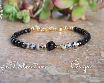 Natural stone bracelet I Dalmatian Jasper and Onyx bracelet I Fine women's bracelet I Mother's Day gift