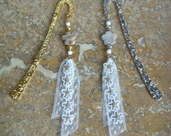 Bookmarks in metal and lace Agate stone I Bookmark with lace I Luxury bookmark I Original Christmas gift for women.