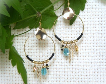 Black and gold hoop earrings I Original earrings for women I Boho chic earrings I Gift for her