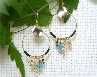 Black and gold hoop earrings I Original women's earrings I Bohemian chic earrings I Gift for her