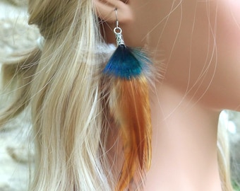 Single earring made of long feathers. Unique earring made of natural feathers. Boho chic earring. Real feather.