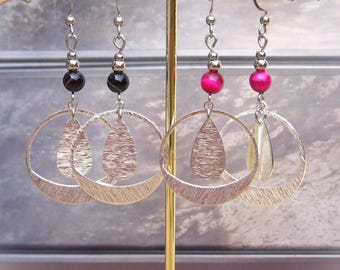 Earrings made of black agate or pink-tinted tiger's eye. Silver-plated dangle earrings. An original Christmas gift for women.