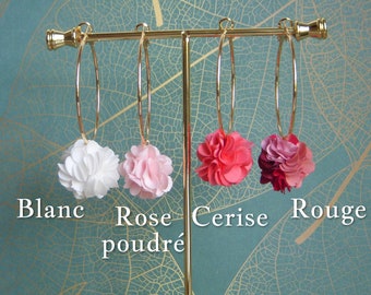 Fabric flower earrings and gold-plated hoops. Original gift. Bridesmaid earrings. Wedding.