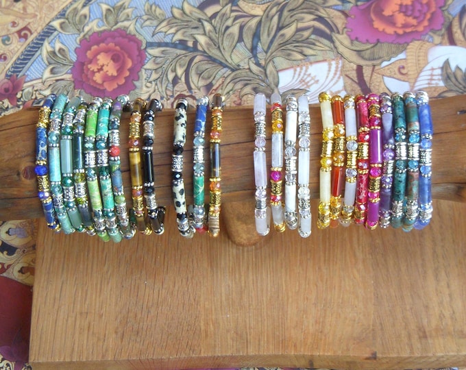 Featured listing image: Fine women's bracelet made of natural stone and Tibetan beads. 24 choices. Trendy bracelet with 4 mm beads. Women's birthday gift.