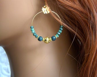 "Morgane" creole earrings in green jade pearl I Original boho chic earrings I Gift for her.