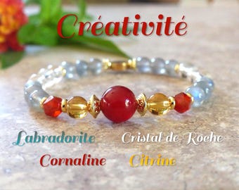 Creativity Bracelet in Carnelian, Labradorite, Citrine and Rock Crystal. Women's bracelet in natural stone. Original gift for women.