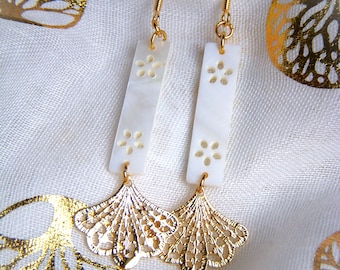 Mother-of-pearl earrings I Gold-plated earrings I Original women's gift I Mother's Day gift I June birthstone