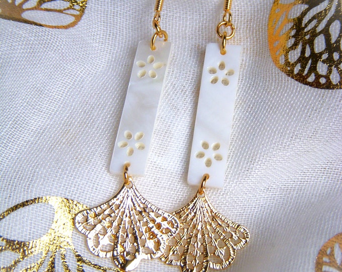 Featured listing image: Mother-of-pearl earrings I Gold-plated earrings I Original women's gift I Mother's Day gift I June birthstone