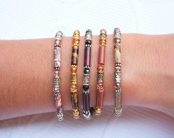 Brown natural stone bracelet, 5 choices: 3 Jaspers, Goldenstone or Tiger's Eye. Thin 4mm bracelet. Minimalist bracelet.