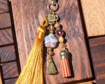 Bag jewelry / key ring with natural CRAZY AGATE stone bead. Original handbag jewelry, mistress gift, atsem