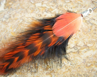 Single long feather earring. Original earring in natural feathers. Boho chic earring. Real feather.
