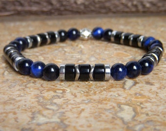 Beaded bracelet for men in natural stone I Surfer bracelet in Agate, howlite, onyx and tiger's eye I Original men's gift