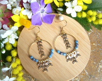 Creole earrings with wheat ears motif, made of Czech glass beads and 18k gold-plated beads I Original earrings