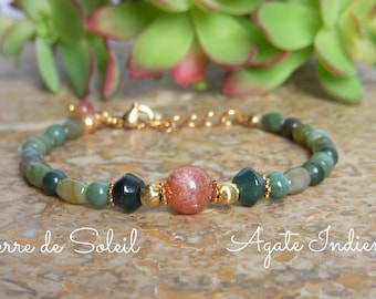 Sunstone and Indian Agate bracelet, fine women's bracelet in natural stones, Original women's gift.