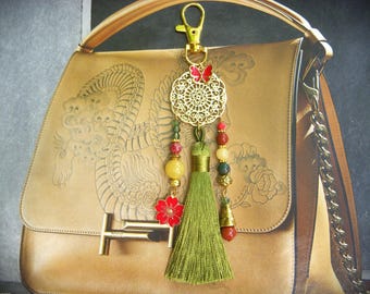 Bag jewelry I Key ring I Car jewelry I Khaki and gold bag jewelry I Original women's gift I Christmas gift I Teacher gift