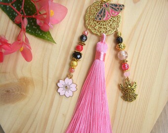 Original bag charm, key ring, car charm, pink bag charm with butterfly, women's gift, Christmas gift, teacher gift, grigri