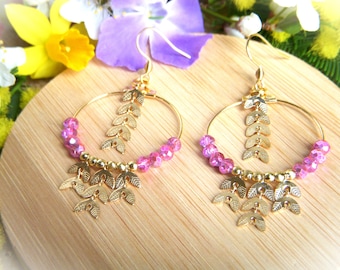 Creole earrings with wheat ear motif, in faceted glass beads and 18k gold-plated beads I Original earrings