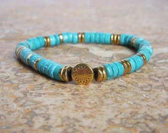 Natural stone bracelet I Turquoise color HOWLITE bracelet I Hematite beads I Women's gift I Mother's Day i Summer bracelet