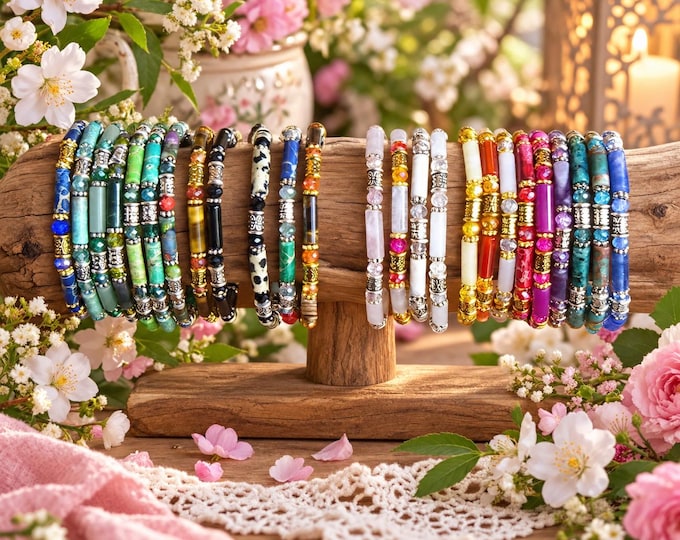 Featured listing image: Women's bracelet in 4mm natural stones – Tibetan beads – 24 choices