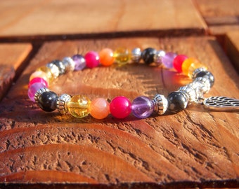 Multicolored natural stone bracelet I Snowy obsidian I Agate I Amethyst I Citrine I Mother's day gift