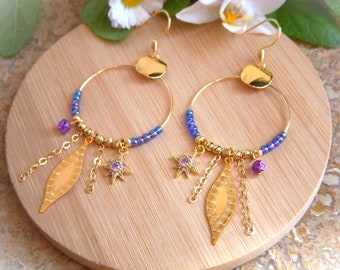 Boho earrings, purple creoles I Original earrings for women I Boho chic earrings I Gift for her