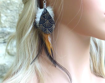 Single feather earring | Original and lightweight long feather earring | Hippie chic | Ethnic earring