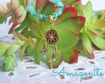 Fine necklace I Women's necklace in natural stones I Amazonite necklace I Czech beads I Dream catcher pendant I Women's gift