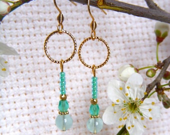 Aquamarine dangling earrings, Original women's gift. Natural stone earring