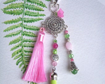 Bag charm or key ring in aventurine, tourmaline, glass and ceramic beads I Spring festival bag charm I Original women's gift.