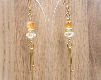 Original golden earrings in natural Citrine stone I Natural stone earring I Original women's Christmas gift