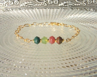 INDIAN AGATE bracelet I Fine and delicate women's bracelet I Chiseled 18 k gold chain I Natural stone bracelet I Original women's gift