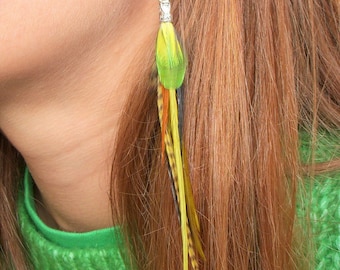 Single feather earring. Christmas gift for women. Natural feathers. Boho chic style. Feather jewelry. Original earring.