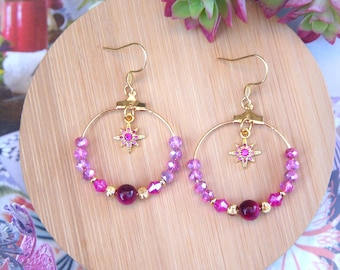 Creole earrings in natural stone of your choice I Original earring I Boho earring I Gift for her