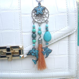 Turquoise blue and silver bag jewel on the theme of the sea I Original gift for women I Christmas gift I Teacher gift