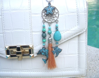 Turquoise blue and silver bag jewel on the theme of the sea I Original gift for women I Christmas gift I Teacher gift
