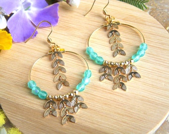 Creole earrings pattern: ears of wheat, in Czech glass beads and 18 k gold plated beads I Original earrings