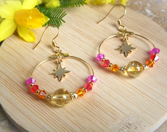 Creole earrings in natural Citrine stone I Original earring I Bohemian earring I Gift for her