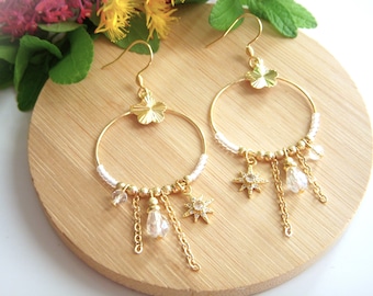 Boho earrings, white hoops I Original earrings for women I Chic bohemian earrings I Gift for her