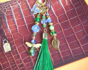 Bag jewelry I glass bead and ceramic key ring I Handmade bag jewelry with pompom I Original teacher gift, ATSEM