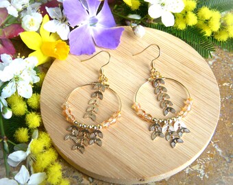 Creole earrings with wheat ears motif, made of Czech glass beads and 18k gold-plated beads I Original earrings