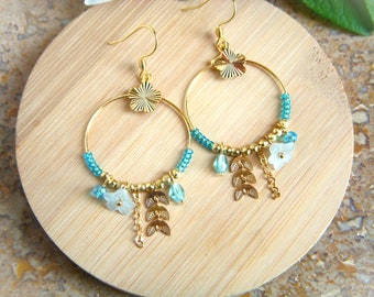 Blue hoop earrings in boho and gipsy style I Original and timeless earrings for women I Gift for her