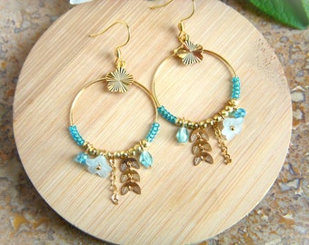 Blue hoop earrings in boho and gypsy style I Original and timeless earrings for women I Gift for her