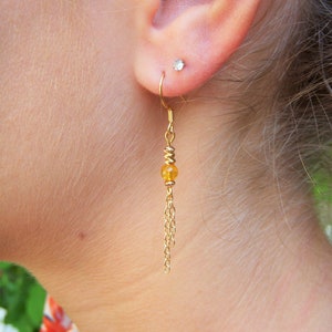 Pendientes de Citrino I Pendientes de Piedra Natural I Cadena y Cuentas de Oro 18k I Regalo Delicado para Mujer I Joyería de Citrino