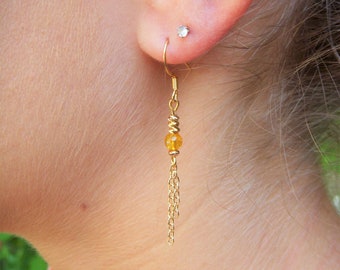 Citrine Earrings I Natural Stone Earrings I 18k Gold Chain and Beads I Delicate Women's Gift I Citrine Jewelry