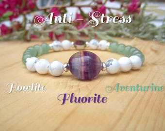 Anti-strength bracelet made of Fluorite, Howlite, and Aventurine. Women's bracelet made of natural stone. Gift for women for Christmas or birthday.