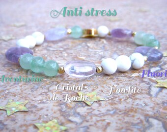 ANTI-STRESS bracelet in Fluorite, Howlite and Aventurine. Women's natural stone bracelet. Christmas, birthday gift for women.
