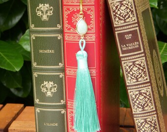 Natural stone bookmarks I Amazonite bookmark I Bookmark with pompoms I Handmade bookmark. Mixed Christmas gift.